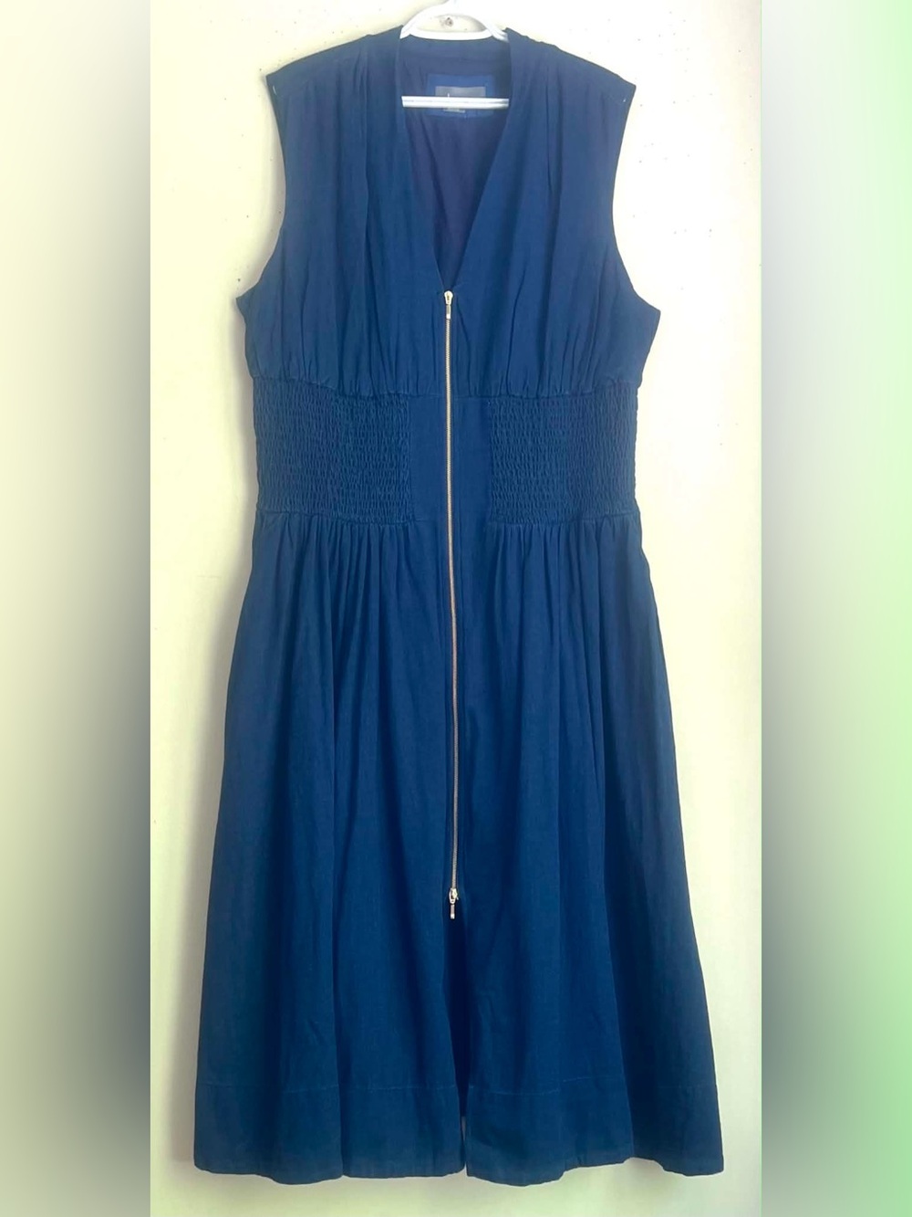 Anthropologie Navy Blue Sleeveless Zip-Front Midi Dress